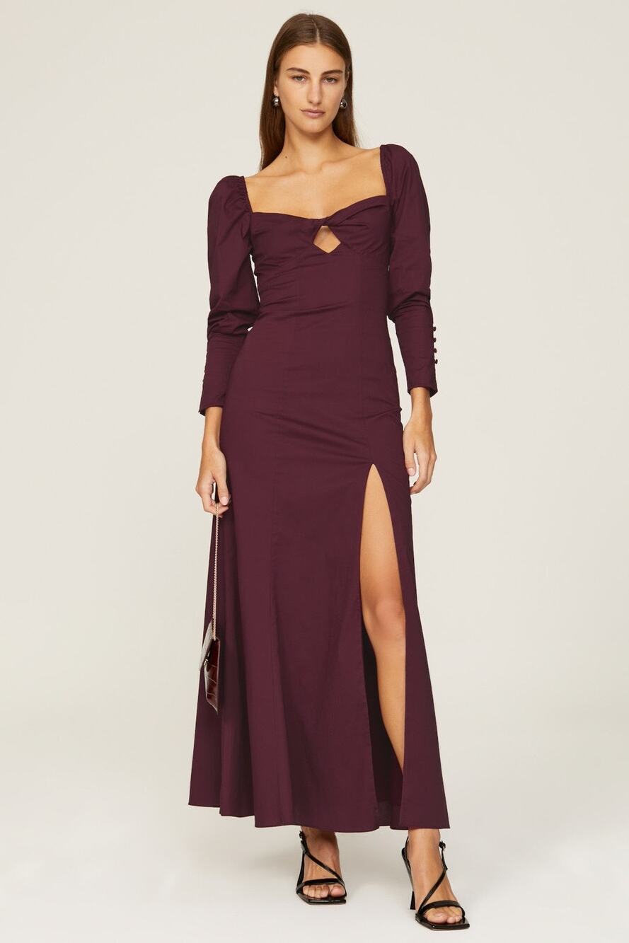 Staud Josephine Burgundy Fitted Maxi Dress Minimal Elegant Chic Size 4